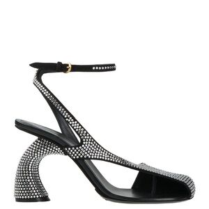 Dries Van Noten black suede square-toe pumps w/ silver rhinestones and 90mm heel